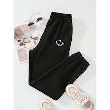 Expression Print Elastic Waist Thermal Lined 4 Mevsim Eşofman Siyah