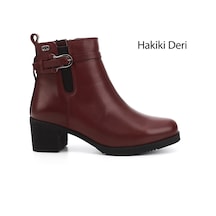Gönderi(R) Gönderi R Bordo Antik Fermuarlı Kalın Topuklu Hakiki Deri Bot Bordo