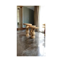 Wood Ahşap 3 Lü Set Fitilli Mantar Yan Sehpa Modern Fiskos / Naturel Renk / Zigon Sehpa Vernikli Kahverengi