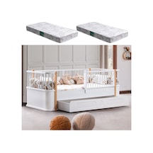Yavrulu Karyola, Antalya Montessori Yavrulu Yatak - Beyaz + 2 Adet Comfort Yatak Ceviz-90 X 190