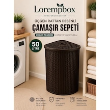 Lorempbox 50 Litre Üçgen Rattan Desenli Çamaşır Sepet Köşe Uyumlu Kahverengi Çok Renkli