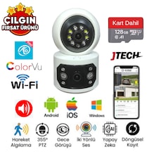 O-kam 4047 3mp 3mp 4mp Wi-fi 2 Lens Alert Ptz Akıllı Masaüstü Kamera + 128gb Sd Kart Dahil
