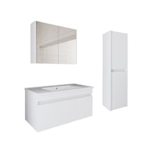 Banos Tm3 Lavabolu Beyaz 100 Cm Aynalı Banyo Dolabı Takımı Beyaz