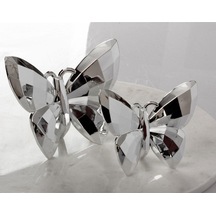 Akrilik Kristal Kesim 2'li Biblo Kelebek Gümüş 12 Cm X 14 Cm