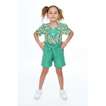 My Kids Wear İlkbahar Çiçekleri Desenli Kız Çocuk Takım Çimen Yeşili