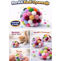 Renkli Ponpon Kedi Oyuncak Topu 7 Cm 2 Adet Yumuşak Sessiz Kedi Oyun Topu