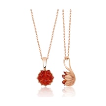 Papatya Silver Lotus Çiçeği Garnet Kırmızı Taşlı Kadın Kolyesi Uvps100545