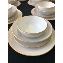 Keramika Mat Beyaz El Dekor Altın 24 Parça 6 Kişilik Yemek Takımı