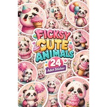 Sevimli Pembe Panda Doğum Günü Temalı Sticker Seti - 24 Adet Yuvarlak Etiket Çıkartma Diğer