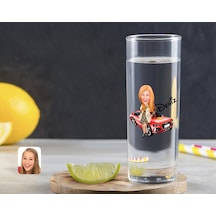 Kişiye Özel Renkli Baskılı Kadın Patron Karikatürlü Vodka Bardağı