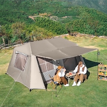 Çift Katmanlı Zirve Tasarımlı Dört Mevsim Çadırı, 16.3 Metrekare, Dış Ölçüler: 430 380 220 Cm. Bej