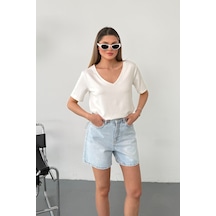 Giysa Kadın V Yaka Modal Kumaş Basic T-shirt Beyaz - Ms0001587