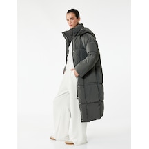 Koton Çıkarılabilir Kapüşonlu Uzun Kollu Fermuarlı Su İtici Oversize Anorak Uzun Şişme Mont Antrasit 6wak00152ew Antrasit