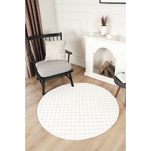 Bubble Pofuduk Yuvarlak Halı Yolluk Kaymaz Taban Yumuşak Peluş Modern Salon Oda Dekor Şık Tasarım Krem