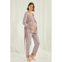 Burdagel Monamise Kadın Vizon Hamile Lohusa Sabahlıklı Pijama Takım 18441