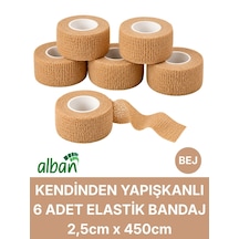 2,5cm 6'lı Set Kendinden Yapışkanlı Elastik Bandaj, Kohesiv Bandaj 5cm X 4.5m Spor, Bilek, Ayak Bileği, Veteriner Bandajı Bej