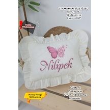 Gros Shop Müslin Yeni Doğan 4katlı Organik %100pamuk Kişiye Özgü Nakışlı Hastane Çıkış Seti Çoklu Kelebek-2 Ekru-3