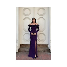 DefyModa Kadın Minimal Esnek Krep Kumaş Straplez Abiye Elbise Mor