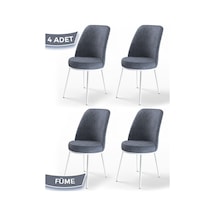 Canisa Concept Dexa Serisi, Üst Kalite Yemek Odası Sandalyesi, Metal Beyaz Iskeletli, 4 Adet Füme Füme, Metal