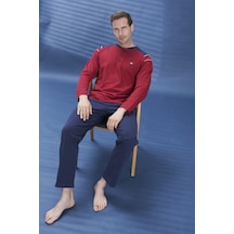 Remsa Erkek Penye Yarım Düğme Detay Uzun Kol Pijama Takımı 2134 Bordo05