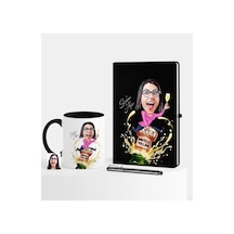 Kişiye Özel Yılbaşı Temalı Bayan Karikatürlü Siyah Defter Kalem K (396490249)