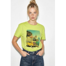 Shade Kadın Pamuk Italy Temalı Baskılı  Tasarım T-shirt 1008 60282054 - Fıstık Yeşili L