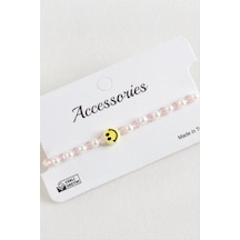 Emoji İnci Kristal Makrome İp Bileklik - Pembe N145