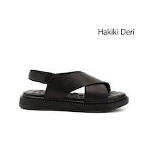 Gönderi(R) Gönderi R Siyah Çapraz Bantlı Dolgu Taban Hakiki Deri Comfort Sandalet Siyah