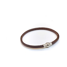 Dark Brown Minimal Koyu Kahverengi Deri & Altın Detaylı Erkek Bileklik-1396 Antrasit