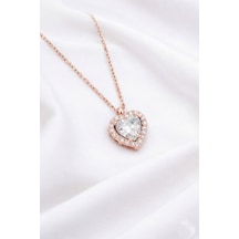Çekirdekjewelry 925 Ayar Gümüş Rose Kaplama Kalp Kolye Rose Beyaz