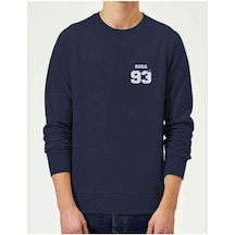 Bts Suga 93 Baskılı Indigo Mavi Lacivert Erkek Örme Sweatshirt