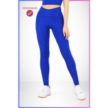 Missmaral Slim Fit Tayt Yüksek Bel Toparlayıcı Saks Mavi Spor Model Flatlock Dikiş Detaylı Oslo 1090 Mavi