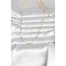 Cm 14k Gold Renk Damla Topçuk Model Zincirli 60 Cm Kadın Kolye Altın - Beyaz