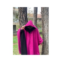 Alpin Çift Taraflı Kapüşonlu Panço Fuşya & Siyah Unisex Oversize Panço Çok Renkli Çok Renkli