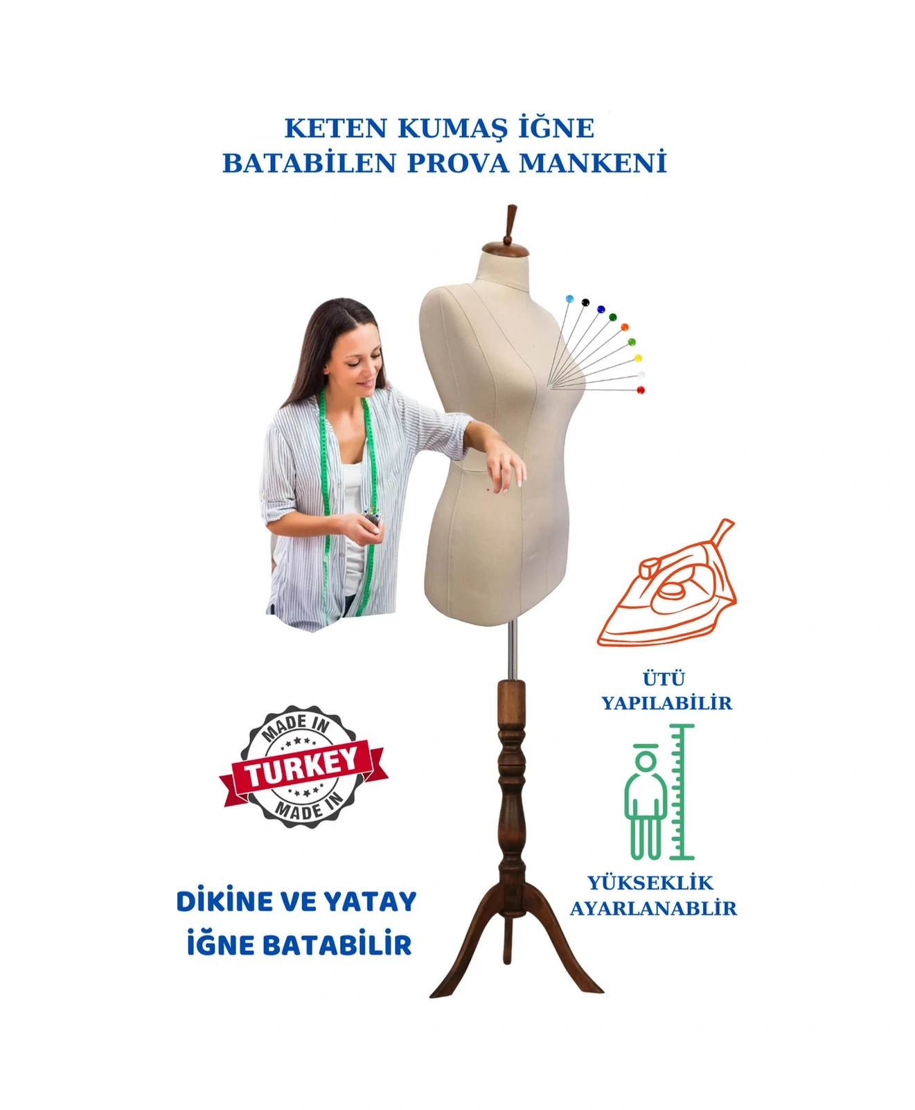 Keten Kumaş Süngerli Iğne Batabilen Prova Mankeni Terzi Mankeni Ket-01 0020
