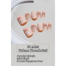 Kısa French Takma Tırnak 24 Adet Takma Tırnak Seti Yıldız Desenli Tırnak R852 Simli Yıldız