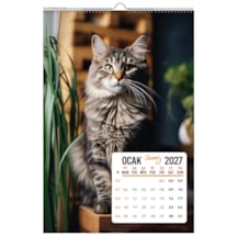 2027 Kedi Duvar Takvimi 33x48 Cm Ebat-12 Sayfa Beyaz