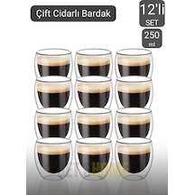 12 Li Set Cappuccino Bardağı Latte Bardağı Çift Cidarlı Bardak Americano Bardağı 250 Ml Kahve Bardak Şeffaf