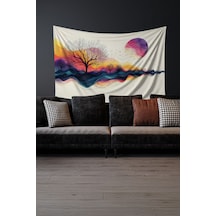 Renkli Gün Batımı Desenli Duvar Halısı Duvar Örtüsü Tapestry Süet Dokulu Kumaş