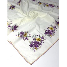 Eripek Oyalı Organik Pamuklu Yazma 0606131 Krem-Mor