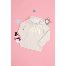 U.S. Polo Assn. Kız Çocuk Krem Kapüşonlu Basic Sweatshirt 50292512-VR071
