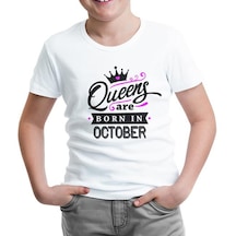 Queens Born In October Beyaz Çocuk Tshirt
