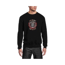 Live To Ride Baskılı Siyah Erkek Örme Sweatshirt