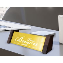 Bk Gift Kişiye Özel İsimli Ahşap Ayaklı Sarı Akrilik Masa İsimliği, Ofis Dekoru, Mesleki Hediye, Ofis Hediyeleri-1