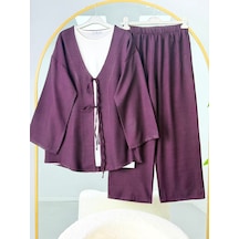 Lovie Moda Bağlama Detaylı Kimono Takım Mor