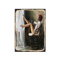 Bedeko Kahve İçen Kadın Art Mdf Poster 35 Cm X 50 Cm