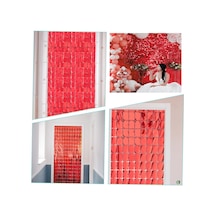 Ekstra - 903 - Metalize Kırmızı Renk Disko Dikdörtgen Kesim Kapı Perdesi Dekorasyon - Edntrend - 1x2 Metre Tüm Yaşlar