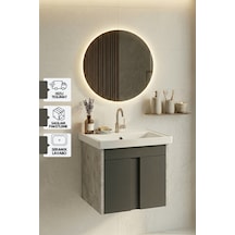 Lavanta 50 Cm, Led Aynalı, Banyo Dolabı Seti, Seramik Lavabo Dahil, Mdf, Led'li Gümüş