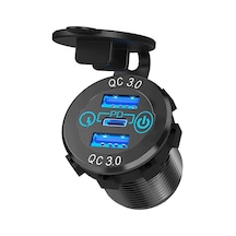 Mellifera İki Usb Type-a + Bir Usb Type-c Şarj Cihazı On - Off Anahtarlı Mavi Işıklı