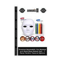 Premium Boyanabilir Yüz Maskesi Ve 6 Renk Boya Kalemi Seti 7 Parça Yaratıcı Tasarım Eğlence